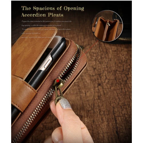 Genuine FLOVEME Handmade Leather Removable Zipper Wallet Case Cover Handbag with 16 Card Holders for iPhone 12 and 12 Pro - Free Shipping