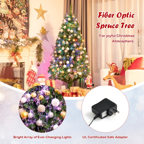 Costway 6ft Pre-lit Fiber Optic PVC Artificial Christmas Tree w/ 617 Branch Tips