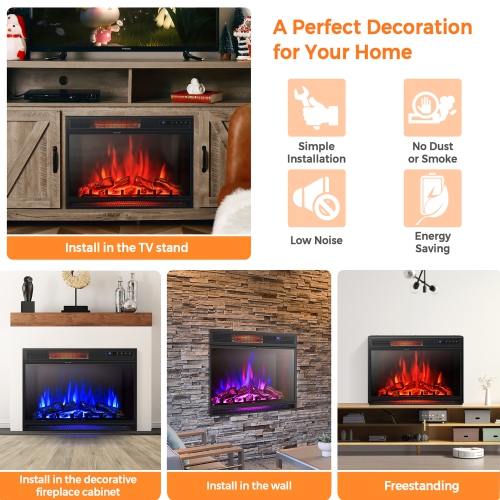 Costway 28" Electric Fireplace Freestanding & Recessed Heater Log Flame Remote 1350W