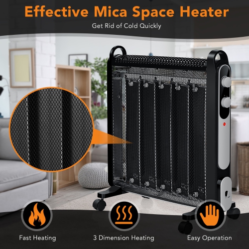 Costway 1500W Electric Mica Space Heater Portable Heater w/Adjustable Thermostat