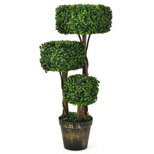 COSTWAY  36" Artificial Boxwood Topiary Tree Uv Protected Indoor Outdoor Decor