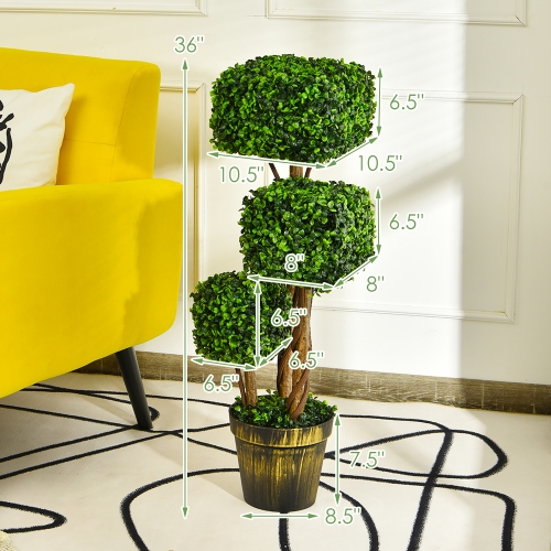 Costway 36" Artificial Boxwood Topiary Tree UV Protected Indoor Outdoor Decor