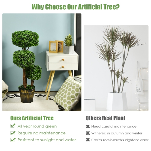 Costway 36" Artificial Boxwood Topiary Tree UV Protected Indoor Outdoor Decor