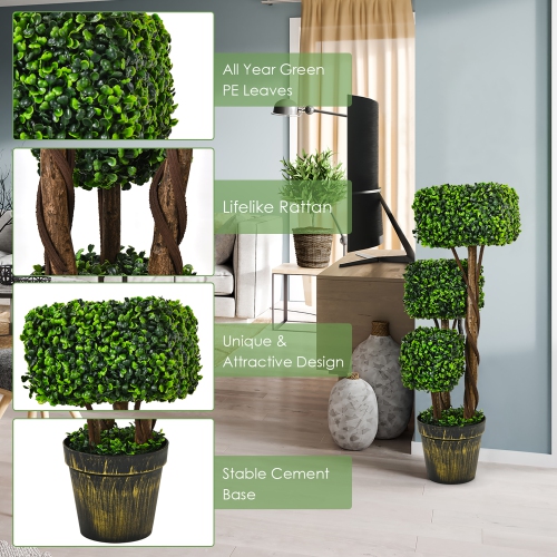 Costway 36" Artificial Boxwood Topiary Tree UV Protected Indoor Outdoor Decor