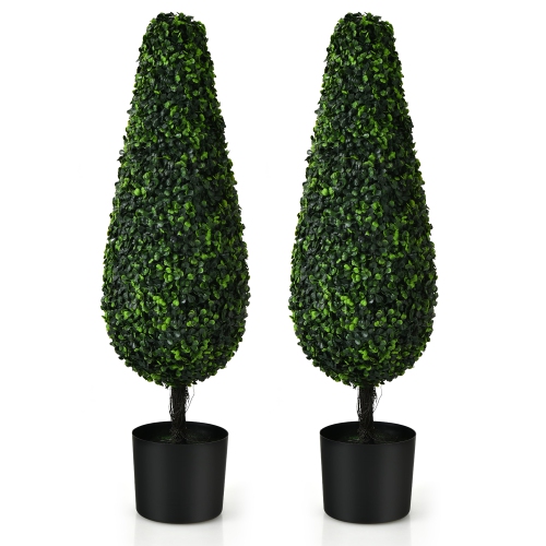 COSTWAY  2 Pack 3Ft Artificial Tower Topiary Tree Uv Resistant Indoor Outdoor
