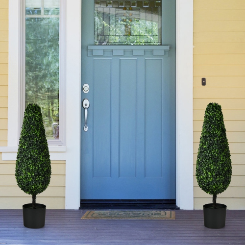 Costway 2 Pack 3FT Artificial Tower Topiary Tree UV Resistant Indoor Outdoor