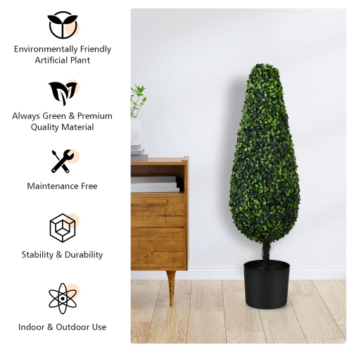 Costway 2 Pack 3FT Artificial Tower Topiary Tree UV Resistant Indoor Outdoor