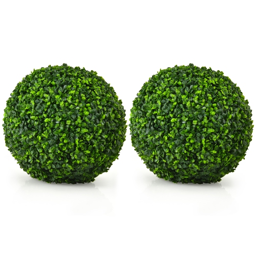 Costway 2 PCS 15.7" Artificial Boxwood Topiary Balls UV Protected Indoor Outdoor