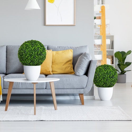 Costway 2 PCS 15.7" Artificial Boxwood Topiary Balls UV Protected Indoor Outdoor