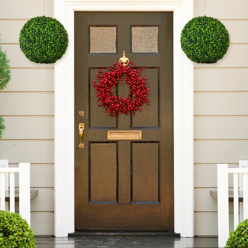 Costway 2 PCS 15.7" Artificial Boxwood Topiary Balls UV Protected Indoor Outdoor