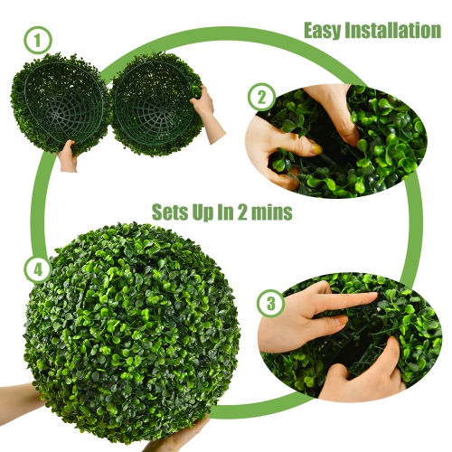 Costway 2 PCS 15.7" Artificial Boxwood Topiary Balls UV Protected Indoor Outdoor