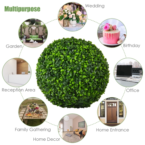 Costway 2 PCS 15.7" Artificial Boxwood Topiary Balls UV Protected Indoor Outdoor
