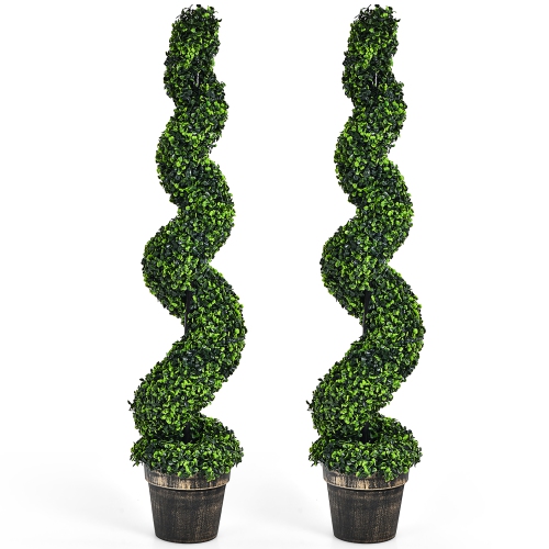 COSTWAY  2 Pack 4Ft Artificial Spiral Boxwood Topiary Tree Indoor Outdoor Decor