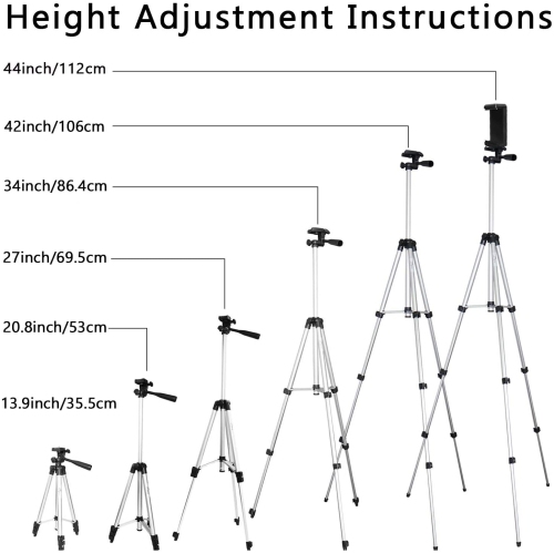 Trépied de table léger pour iPhone avec support de téléphone/télécommande Bluetooth/support GoPro, trépied de 106,7 cm pour téléphone
