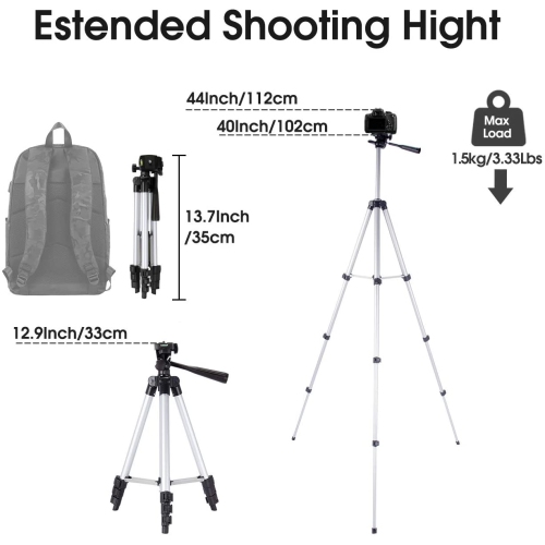 Trépied de table léger pour iPhone avec support de téléphone/télécommande Bluetooth/support GoPro, trépied de 106,7 cm pour téléphone