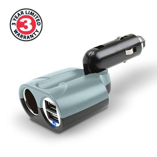 ReVIVE PowerUP 3P Universal USB Car Charger & DC Splitter Adapter w/ Dual USB Rapid Charging Ports – Works With Phones, MP3