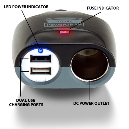 ReVIVE PowerUP 3P Universal USB Car Charger & DC Splitter Adapter w/ Dual USB Rapid Charging Ports – Works With Phones, MP3