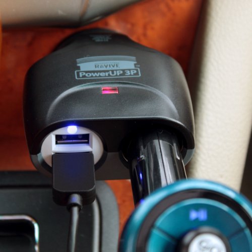 ReVIVE PowerUP 3P Universal USB Car Charger & DC Splitter Adapter w/ Dual USB Rapid Charging Ports – Works With Phones, MP3