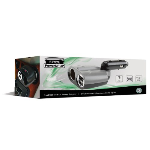 ReVIVE PowerUP 3P Universal USB Car Charger & DC Splitter Adapter w/ Dual USB Rapid Charging Ports – Works With Phones, MP3