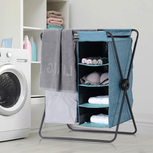 Panier à linge 3 en 1 X-Frame, panier à linge pliable avec support amovible de stockage à 4 couches pour salle de bain chambre