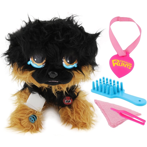 Rescue Runts Shepherd Plush Dog, Black/Brown