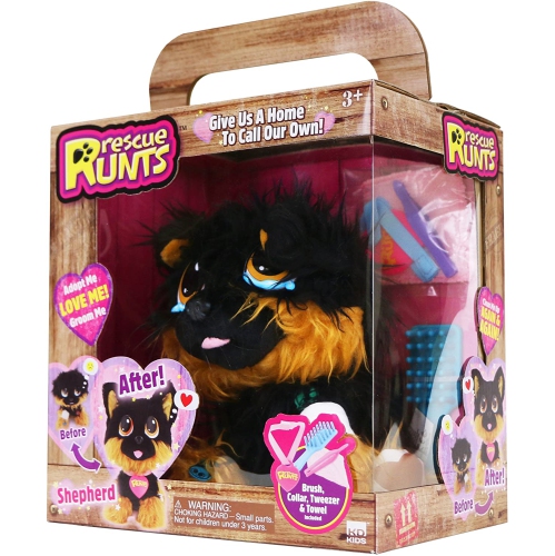 Rescue Runts Shepherd Plush Dog, Black/Brown