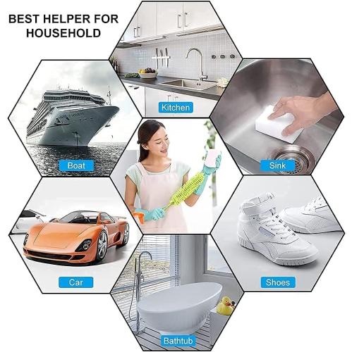100 Pack Melamine Sponge Eraser Extra Large Multi-Surface Household Cleaning Non-Scratch Scrub Sponge Pads for Kitchen, Car, Sink, Shoe, Bathtub