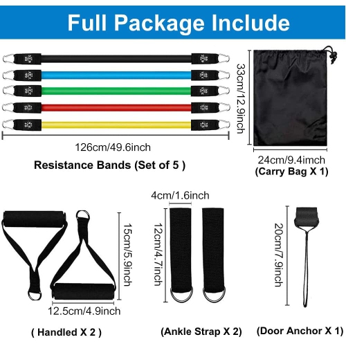 Ensemble de bandes de résistance et d'exercice, bandes d'entraînement avec différents niveaux de résistance pour les sports d'intérieur et