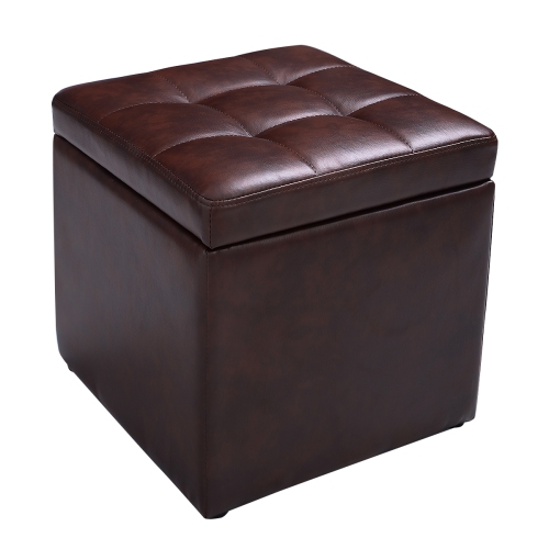 TOPBUY  16"cube Ottoman Storage Box Pouffe Seat Footstools With Hinge Top