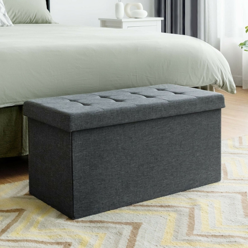 Topbuy Dark Grey 31.5" Storage Ottoman Fabric Foldable Toy Chest w/ Removable Storage Bin
