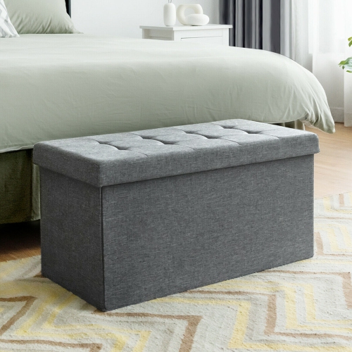 Topbuy Grey 31.5" Storage Ottoman Fabric Foldable Toy Chest with Removable Storage Bin