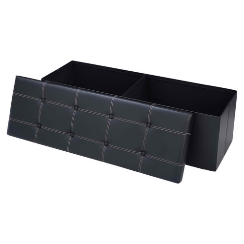 Topbuy Folding Storage Stool Padded Ottoman Faux Leather Foot Rest Seat Black