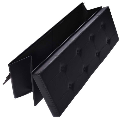 Topbuy Folding Storage Stool Padded Ottoman Faux Leather Foot Rest Seat Black