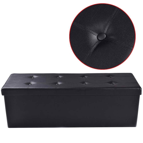 Topbuy Folding Storage Stool Padded Ottoman Faux Leather Foot Rest Seat Black