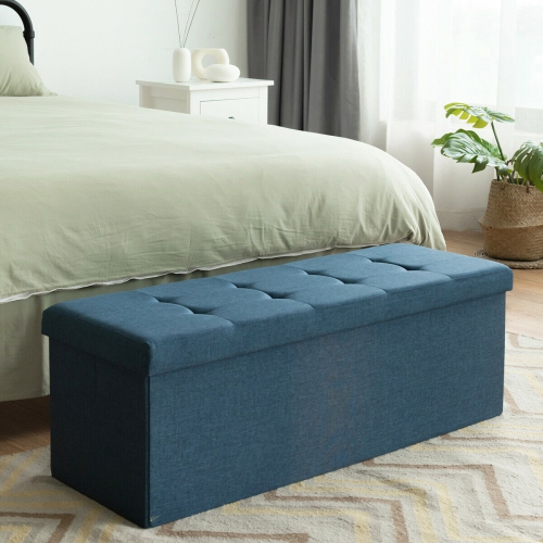 Topbuy Storage Ottoman Fabric Folding Storage Chest with Divider Bed End Bench