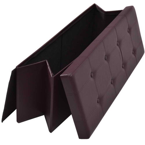 TopBuy – Tabouret de rangement pliant rembourré pouf/repose-pieds en similicuir, brun, boîte de rangement