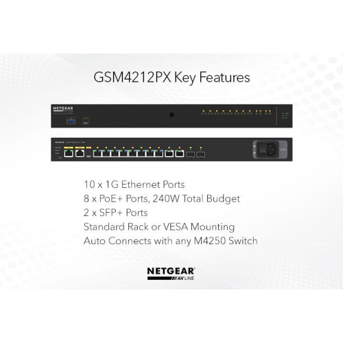 Netgear AV Line M4250 8-Port Gigabit PoE+ Compliant Managed AV Switch -