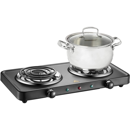 Salton - Dual Coil Portable Electric Cooktop, Temperature Control, Black