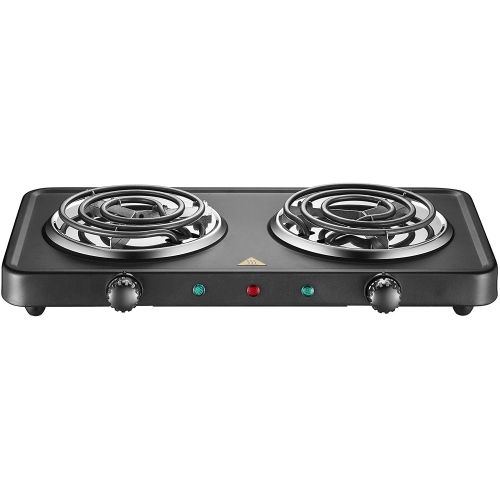 Salton - Dual Coil Portable Electric Cooktop, Temperature Control, Black
