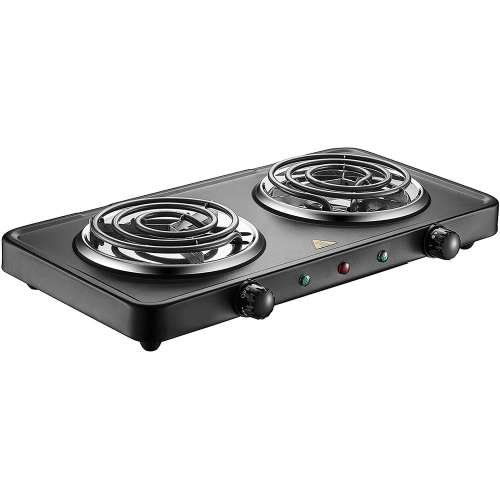 Salton - Dual Coil Portable Electric Cooktop, Temperature Control, Black