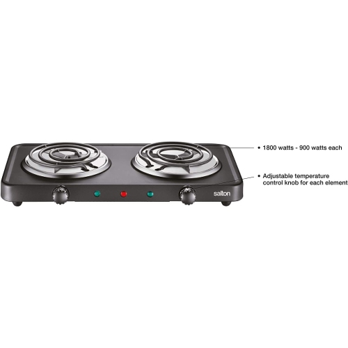 Salton - Dual Coil Portable Electric Cooktop, Temperature Control, Black