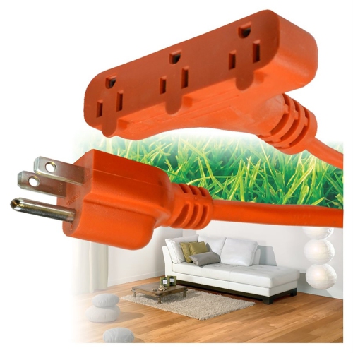 Elink - Outdoor 3 Outlet Extension Cord, 15 Feet Length, Orange