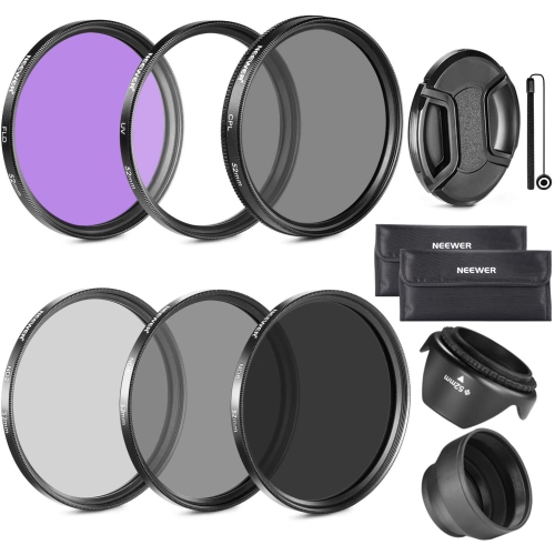 52MM Lens Filter Kit:UV, CPL, FLD, ND2, ND4, ND8 and Lens Hood, Lens Cap for Nikon D7100 D7000 D5200 D5100 D5000