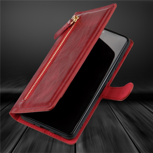 PIERO Leather Zipper Wallet Case Flip Card Holder Stand Phone Cover Premium Leather Flip Cover for iPhone 13 PRO MAX -Wine Red