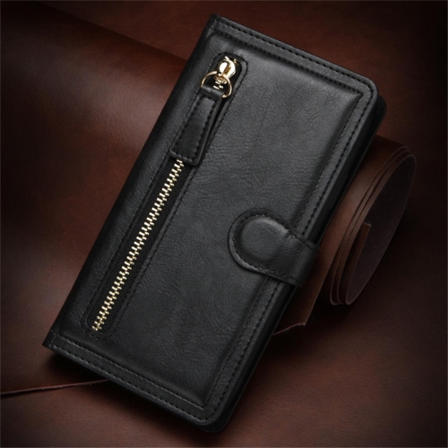 PIERO  Leather Zipper Wallet Case Flip Card Holder Stand Phone Cover Premium Leather Flip Cover for Samsung Galaxy S21 Ultra -Black