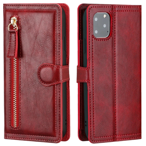 PIERO Leather Zipper Wallet Case Flip Card Holder Stand Phone Cover Premium Leather Flip Cover for iPhone 13 -Wine Red