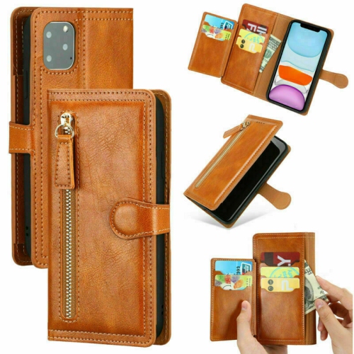 PIERO Leather Zipper Wallet Case Flip Card Holder Stand Phone Cover Premium Leather Flip Cover for iPhone 13 -Orange