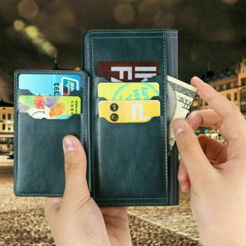 PIERO Leather Zipper Wallet Case Flip Card Holder Stand Phone Cover Premium Leather Flip Cover for Samsung Galaxy Note 20 Ultra -Cyan