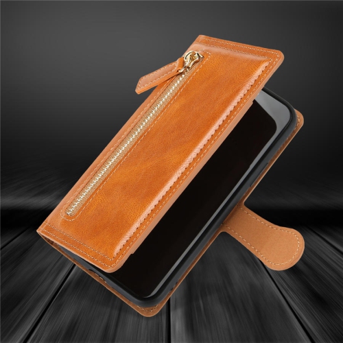 PIERO – Étui portefeuille à fermeture à glissière avec porte-carte à rabat en cuir de qualité supérieure pour Galaxy S20 FE de Samsung – Orange