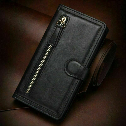 PIERO  Leather Zipper Wallet Case Flip Card Holder Stand Phone Cover Premium Leather Flip Cover for Iphone 12 Pro Max -Black